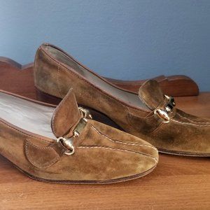 Vintage Brown Suede Gucci Heeled Loafers